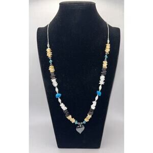 Native American Inspired Stone & Turquoise Necklace With Silver Tone chain
